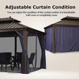 [12x20FT] Heavy Duty Outdoor Backyard Hardtop Gazebo With Netting And Curtains (97418352)
