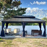 [12x20FT] Heavy Duty Outdoor Backyard Hardtop Gazebo With Netting And Curtains (97418352)