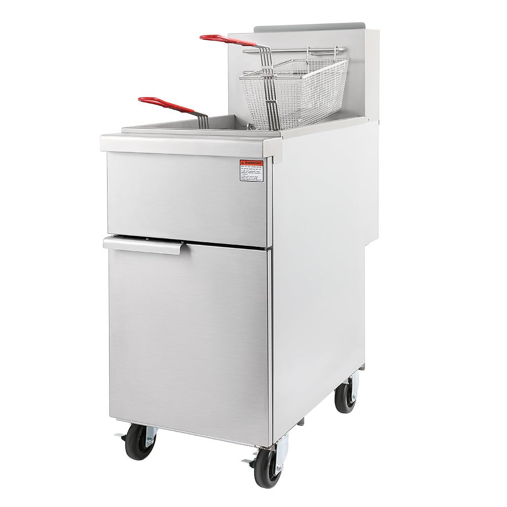 120K BTU Commercial Stainless Steel Gas Powered Floor Deep Fryer With Baskets, 50-55 LBS (96241357)