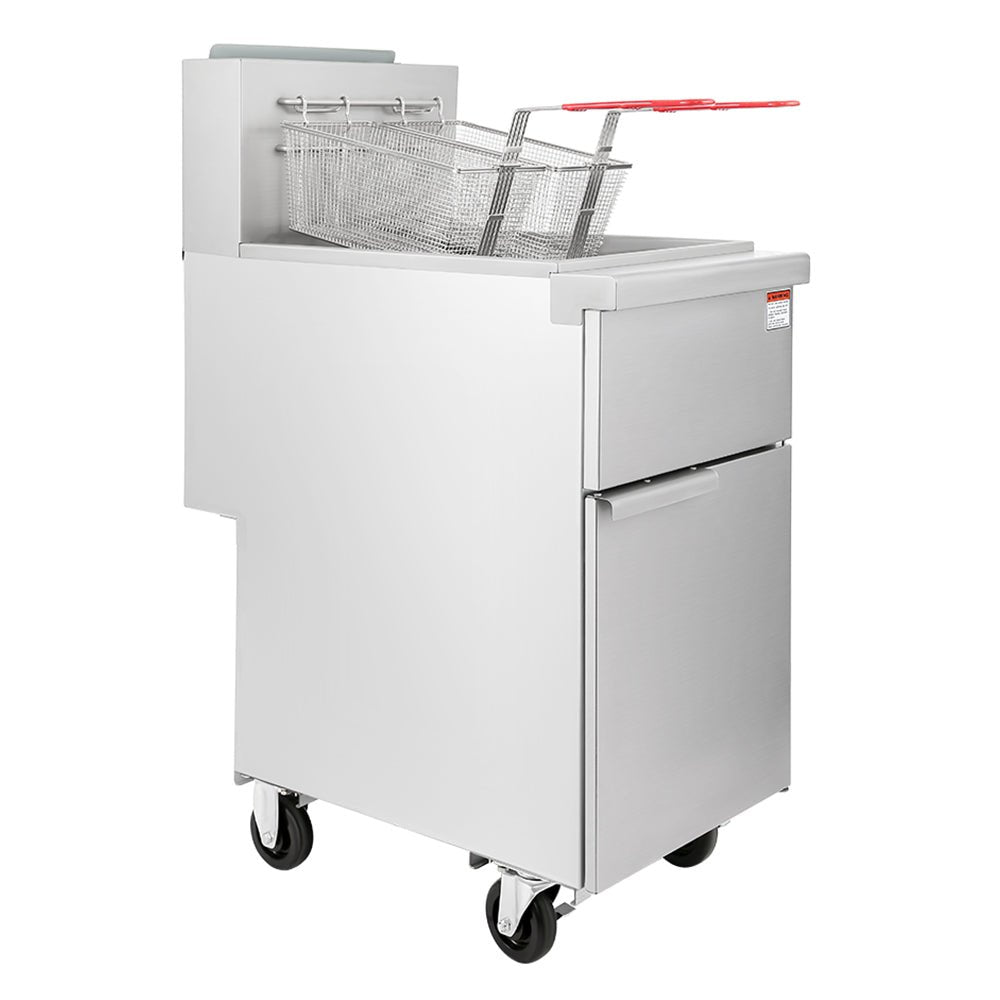120K BTU Commercial Stainless Steel Gas Powered Floor Deep Fryer With Baskets, 50-55 LBS (96241357)