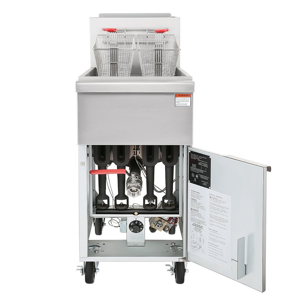 120K BTU Commercial Stainless Steel Gas Powered Floor Deep Fryer With Baskets, 50-55 LBS (96241357)