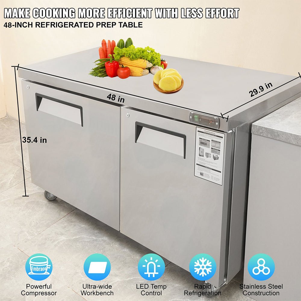 12.9 Cu.Ft 2 Door Commercial Stainless Steel Worktop Undercounter Refrigerator, 48" (95413725)