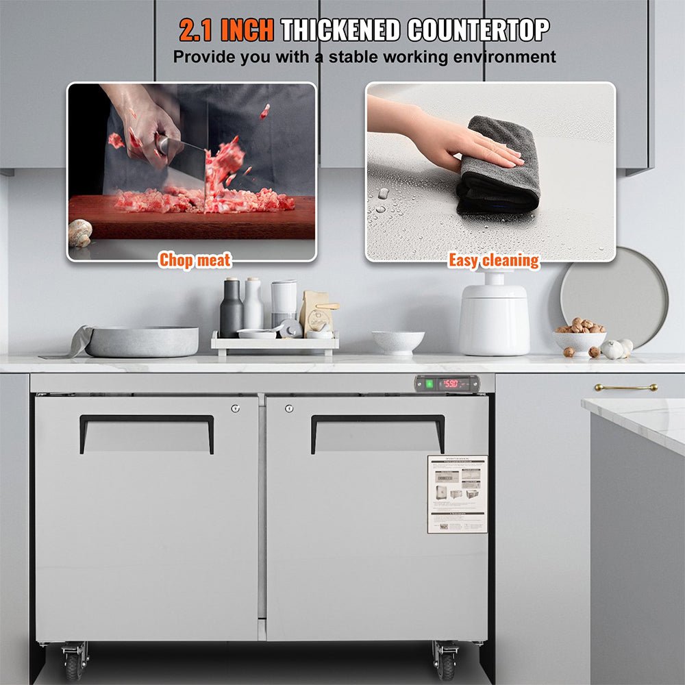 12.9 Cu.Ft 2 Door Commercial Stainless Steel Worktop Undercounter Refrigerator, 48" (95413725)