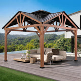 [12x12FT] Premium Outdoor Cedar Wood Hardtop Gazebo With Galvanized Steel Roof