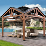 [12x12FT] Premium Outdoor Cedar Wood Hardtop Gazebo With Galvanized Steel Roof