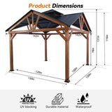 [12x12FT] Premium Outdoor Cedar Wood Hardtop Gazebo With Galvanized Steel Roof