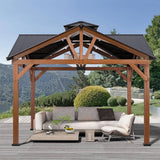 [12x12FT] Premium Outdoor Cedar Wood Hardtop Gazebo With Galvanized Steel Roof