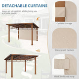 [12x14] Heavy Duty Outdoor Hardtop Wood Frame Gazebo Canopy With Metal Roof & Curtains