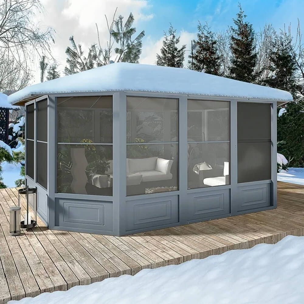 [12x15FT] Extra Large Premium Outdoor All-Season Polycarbonate Hardtop Solarium Sunroom With Sliding Doors