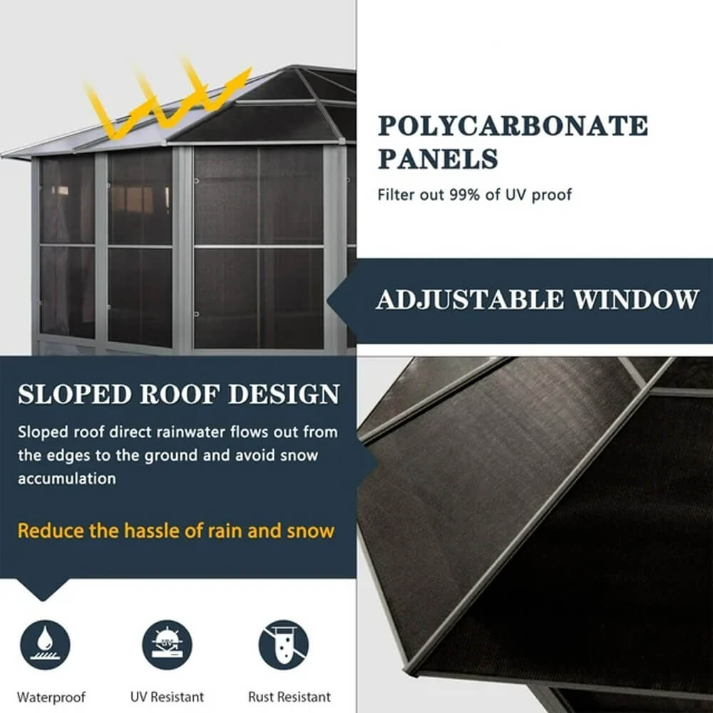 [12x15FT] Extra Large Premium Outdoor All-Season Polycarbonate Hardtop Solarium Sunroom With Sliding Doors