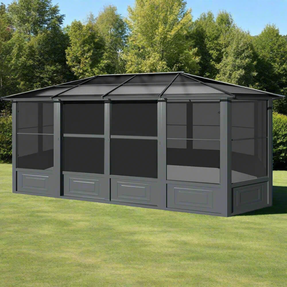 [12x18FT] Large Luxury Outdoor All-Season Aluminum Solarium Sunroom With Polycarbonate Hardtop And Sliding Doors