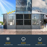 [12x18FT] Large Luxury Outdoor All-Season Aluminum Solarium Sunroom With Polycarbonate Hardtop And Sliding Doors