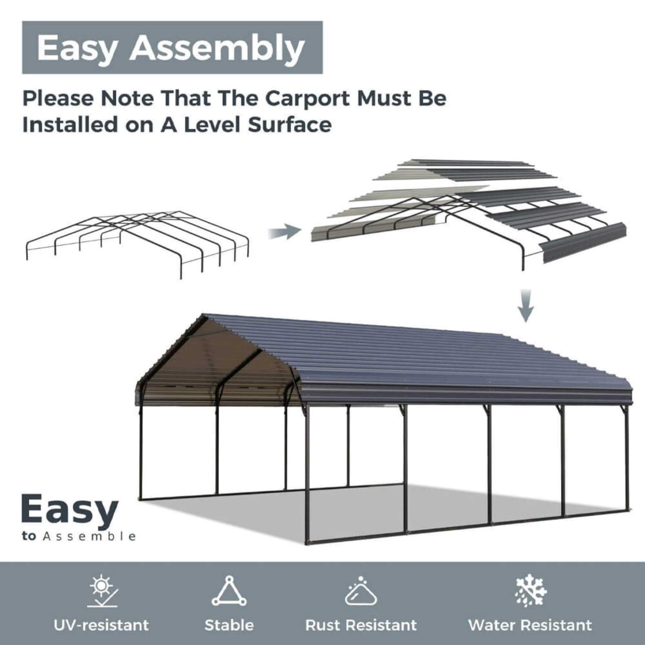 [12x25FT] Heavy Duty Extra Large Multi Vehicle Carport Kit With Galvanized Steel Roof
