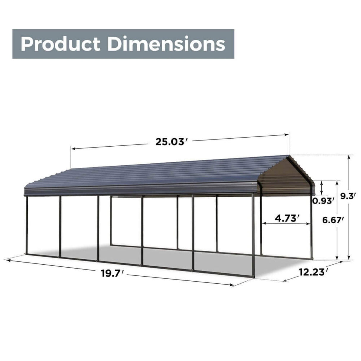 [12x25FT] Heavy Duty Extra Large Multi Vehicle Carport Kit With Galvanized Steel Roof