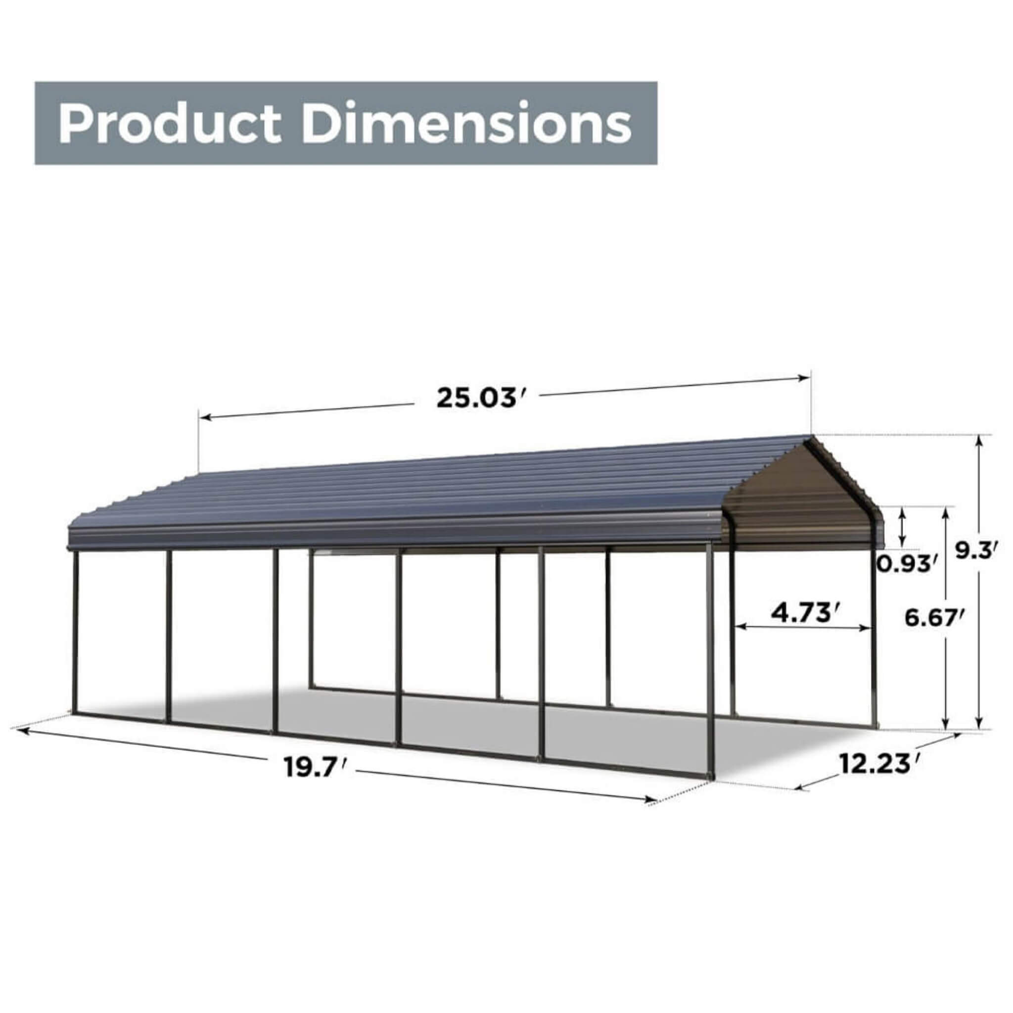 [12x25FT] Heavy Duty Extra Large Multi Vehicle Carport Kit With Galvanized Steel Roof