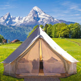 13FT Outdoor Glamping Yurt Teepee Canvas Camping Bell Family Waterproof Tent W/ Stove Jack