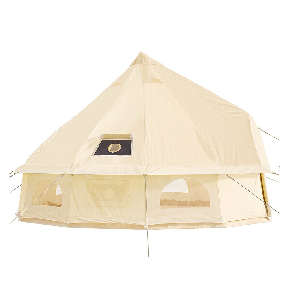 13FT Outdoor Glamping Yurt Teepee Canvas Camping Bell Family Waterproof Tent W/ Stove Jack