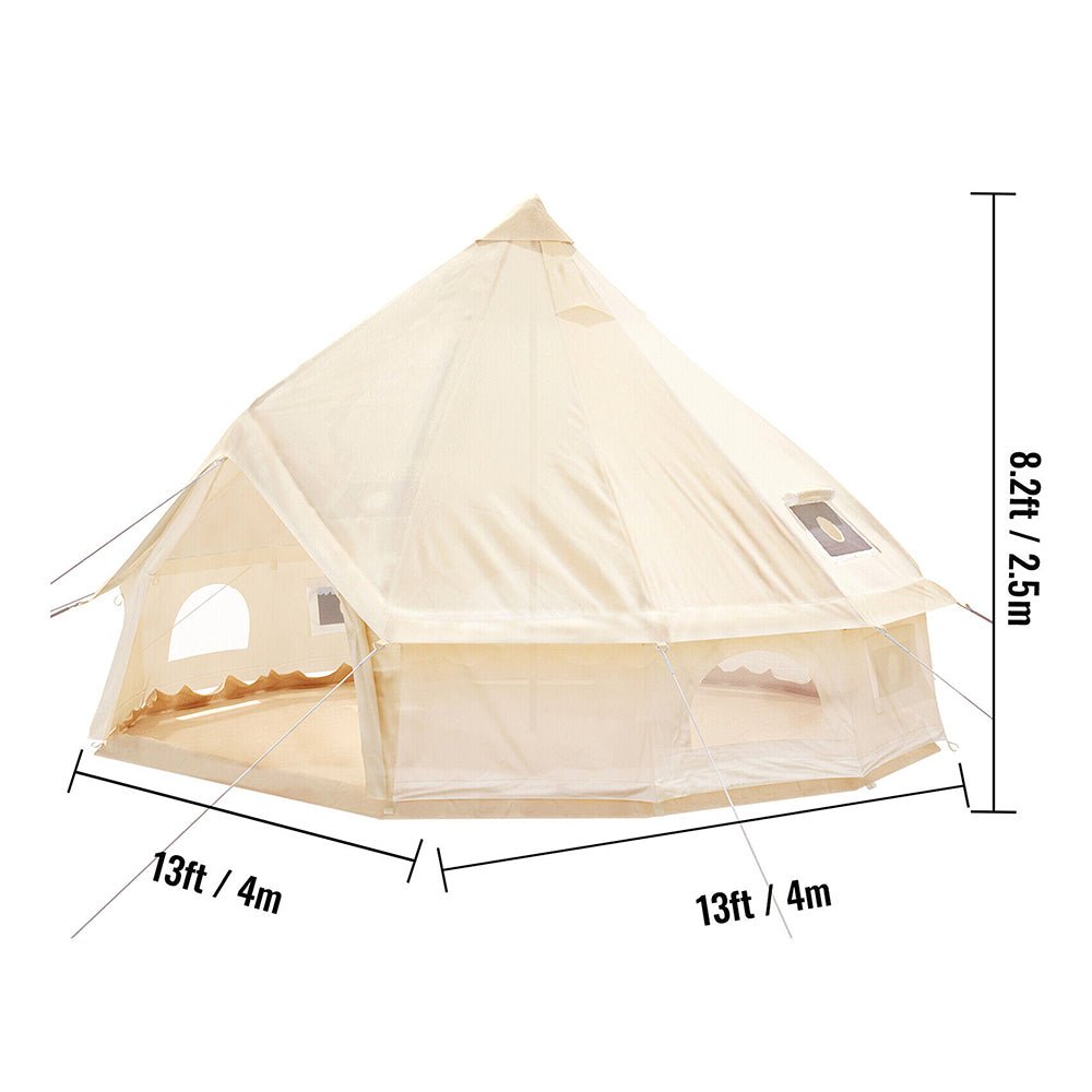13FT Outdoor Glamping Yurt Teepee Canvas Camping Bell Family Waterproof Tent W/ Stove Jack
