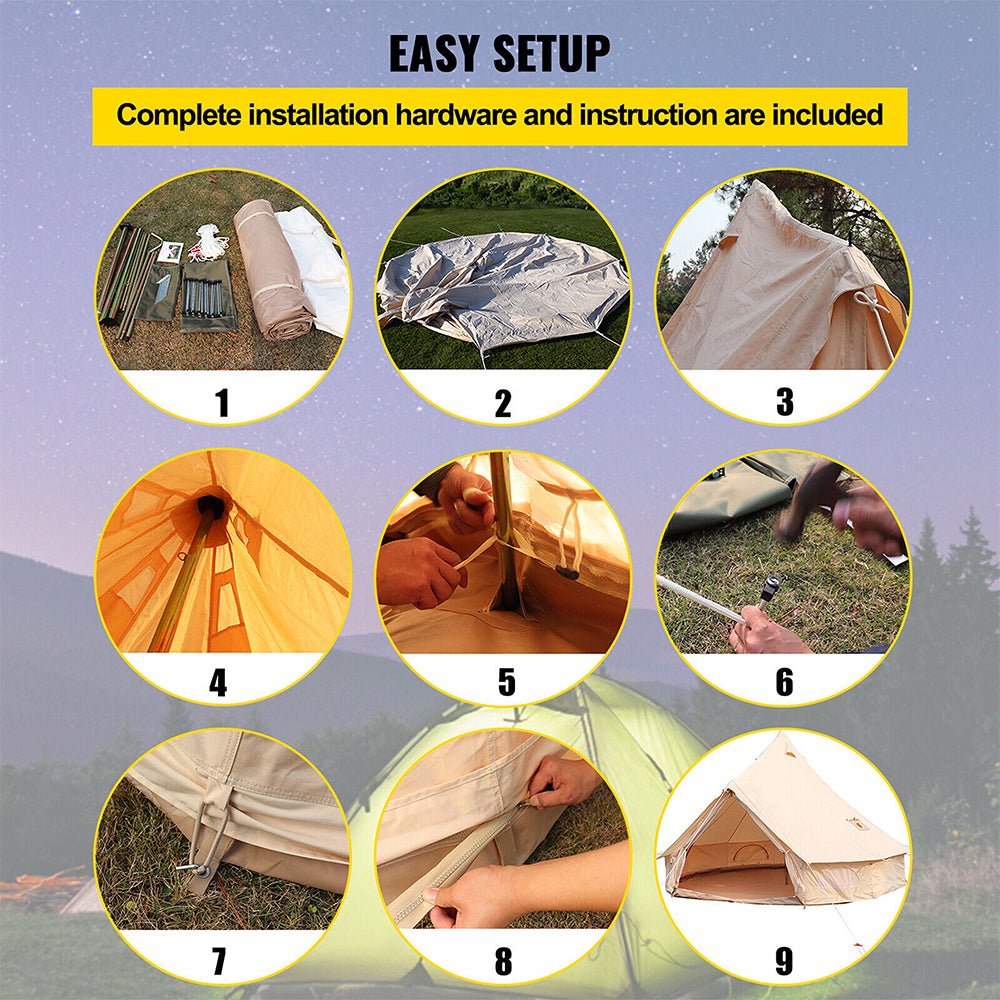 13FT Outdoor Glamping Yurt Teepee Canvas Camping Bell Family Waterproof Tent W/ Stove Jack