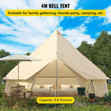 13FT Outdoor Glamping Yurt Teepee Canvas Camping Bell Family Waterproof Tent W/ Stove Jack