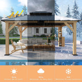 [13x15FT] Premium Outdoor All-Season Wooden Cedar Hardtop Gazebo Carport With Double Iron Roof