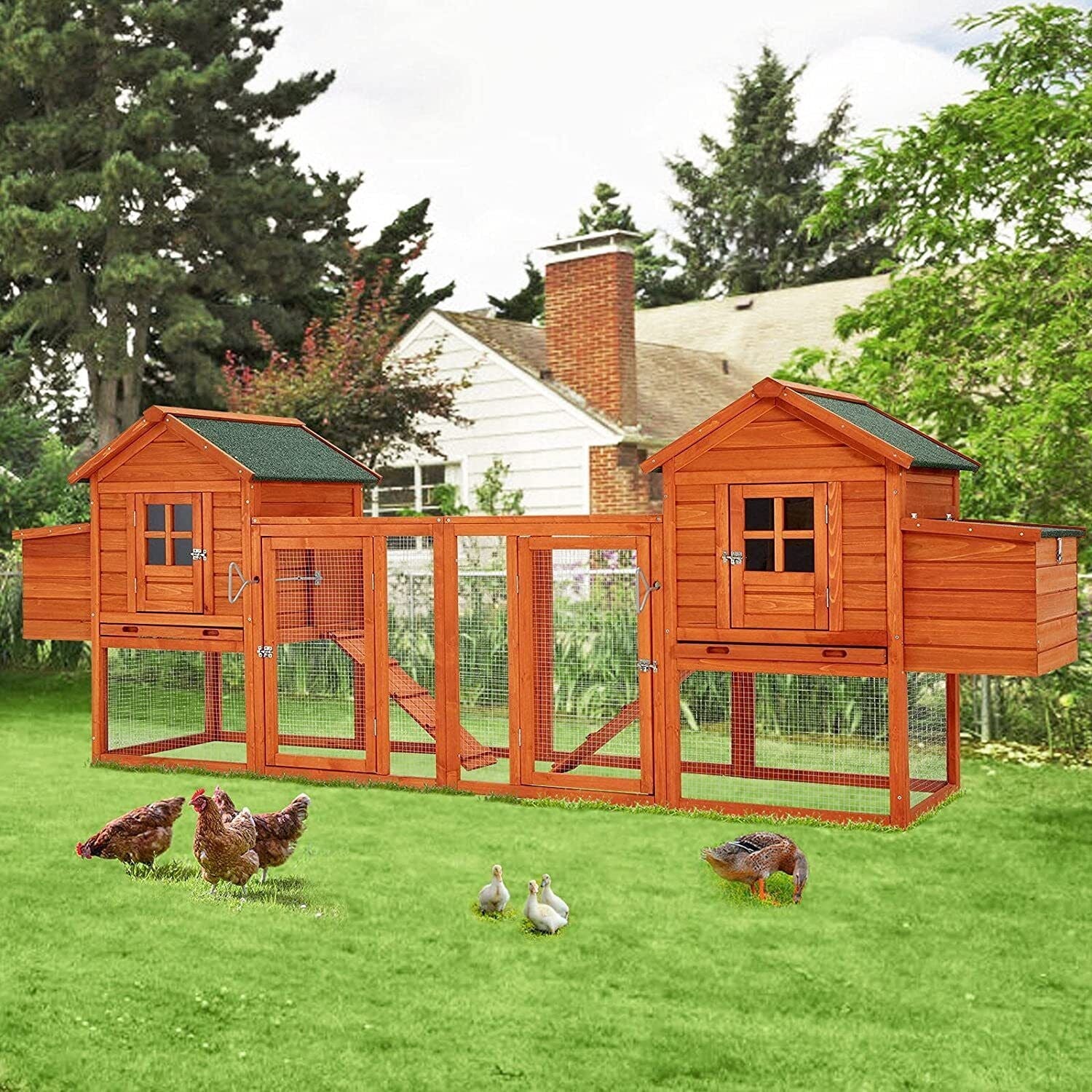 Extra Large Wooden Outdoor Chicken Coop Cage W/ Nesting Box (SAK92382)