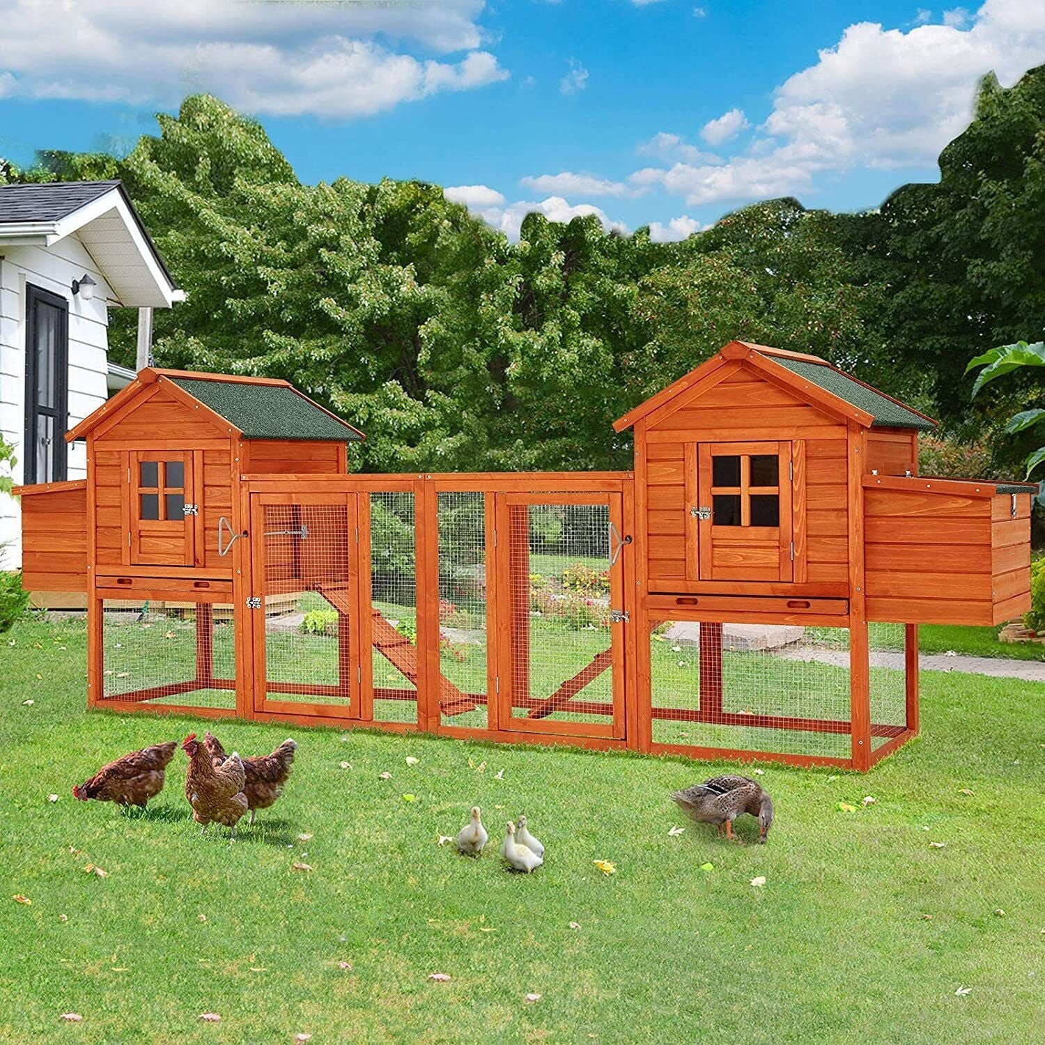 Extra Large Wooden Outdoor Chicken Coop Cage W/ Nesting Box (SAK92382)