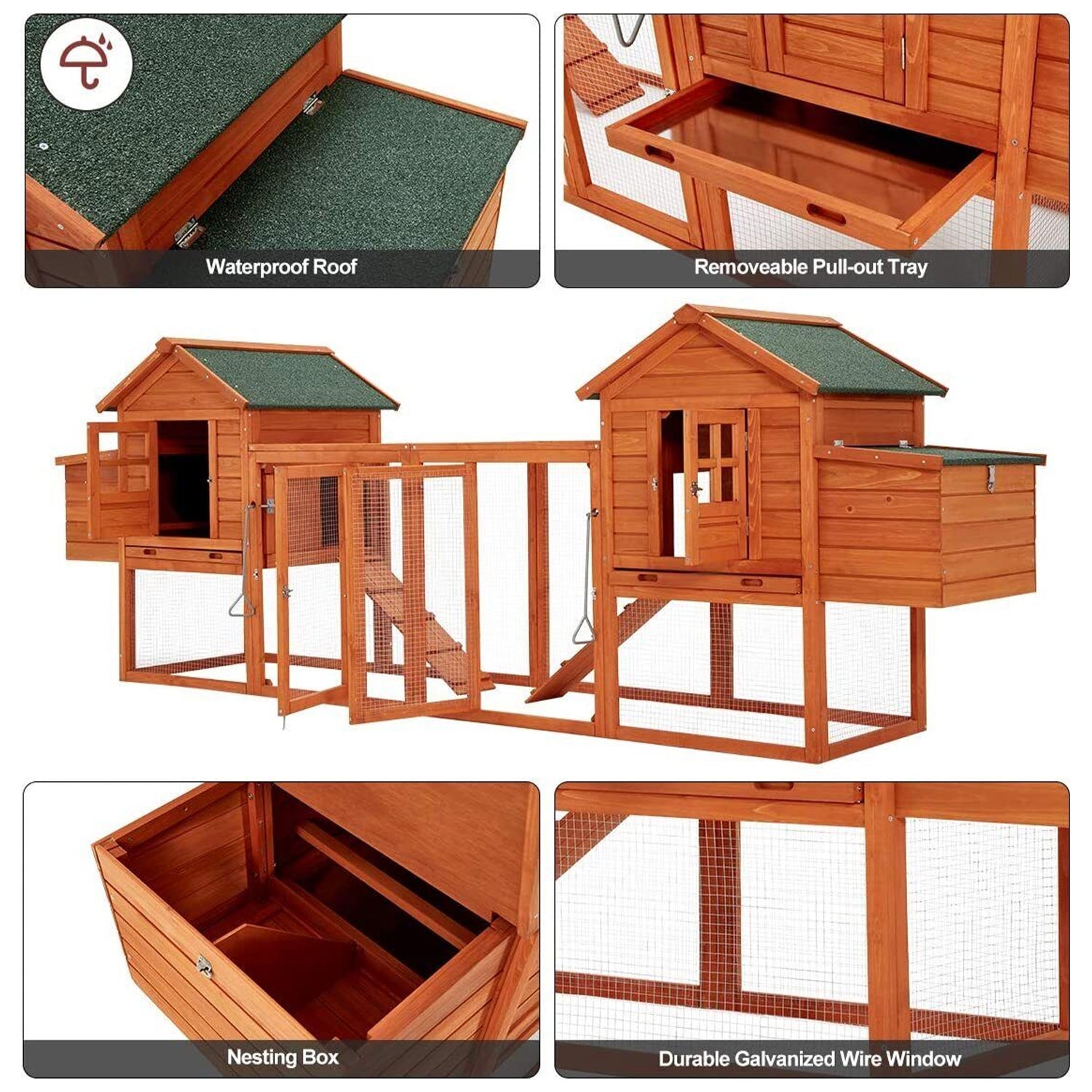 Extra Large Wooden Outdoor Chicken Coop Cage W/ Nesting Box (SAK92382)