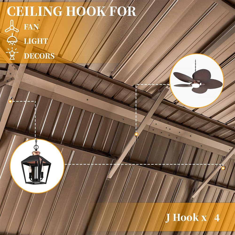 [14x24FT] Heavy Duty Aluminum Galvanized Steel Double Roof Hardtop Gazebo With Netting And Curtains