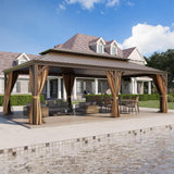 [14x24FT] Heavy Duty Aluminum Galvanized Steel Double Roof Hardtop Gazebo With Netting And Curtains