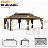 [14x24FT] Heavy Duty Aluminum Galvanized Steel Double Roof Hardtop Gazebo With Netting And Curtains