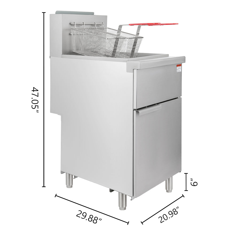 150K BTU Commercial Stainless Steel Gas Powered Floor Deep Fryer With Baskets, 90-95 LBS (95364271)