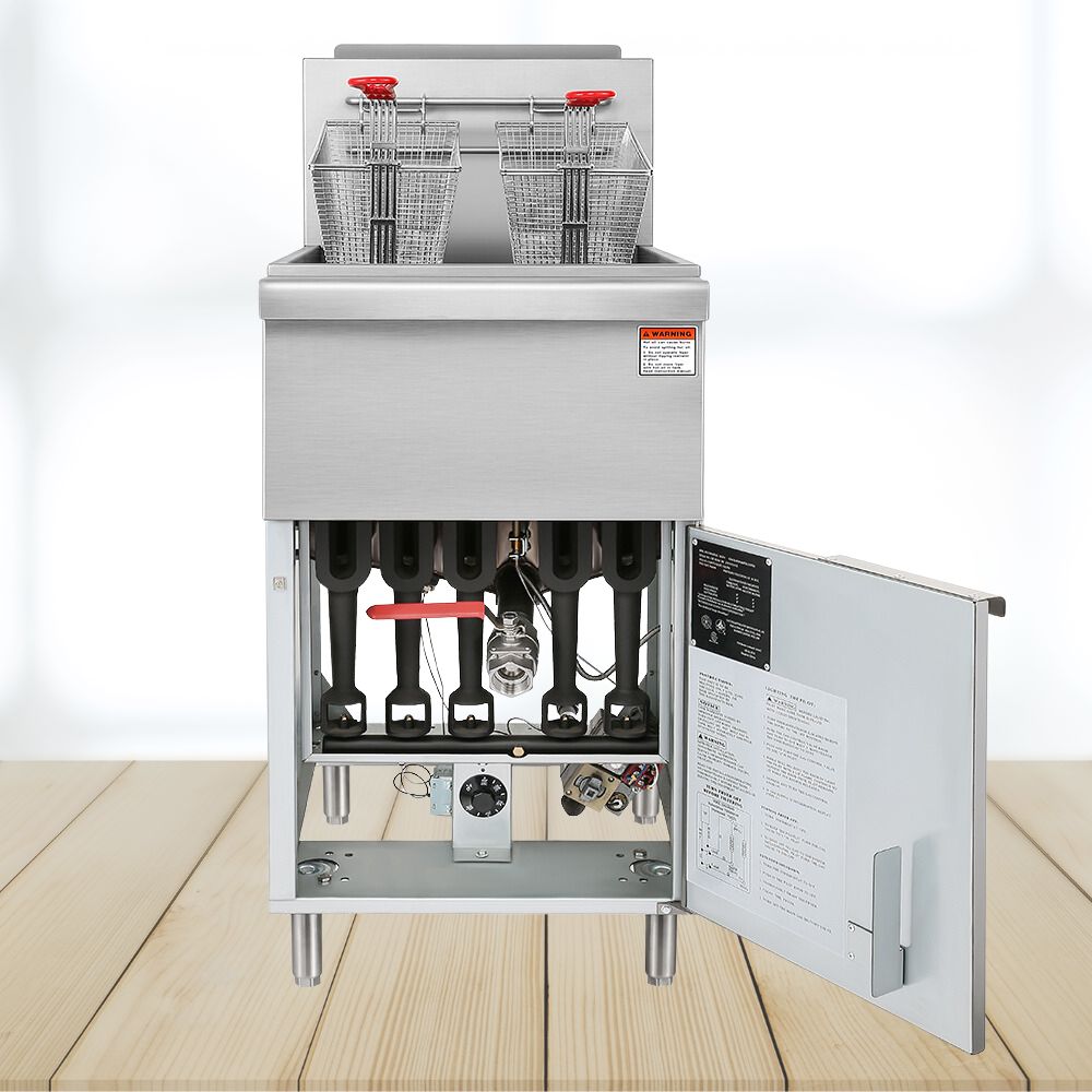150K BTU Commercial Stainless Steel Gas Powered Floor Deep Fryer With Baskets, 90-95 LBS (95364271)