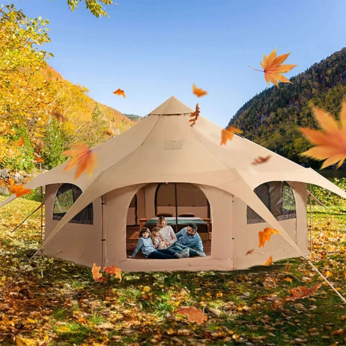 16FT Large Premium 4-Season 8-Person Bell Yurt Tent With Stove Jack (SAK75947)