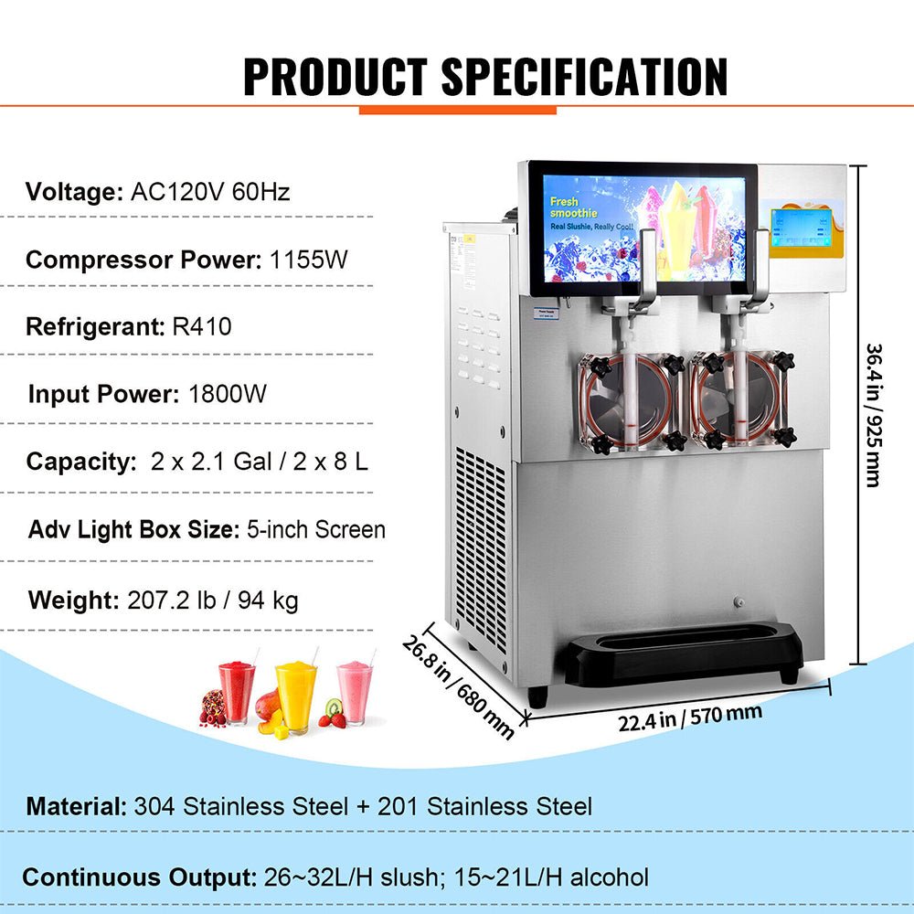 16L Commercial Double Frozen Margarita Ice Slushie Drink Maker Machine, 1155W