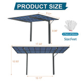 [10x17FT] Extra Large Heavy Duty Outdoor Aluminum Single Side Carport With Galvanized Metal Roof