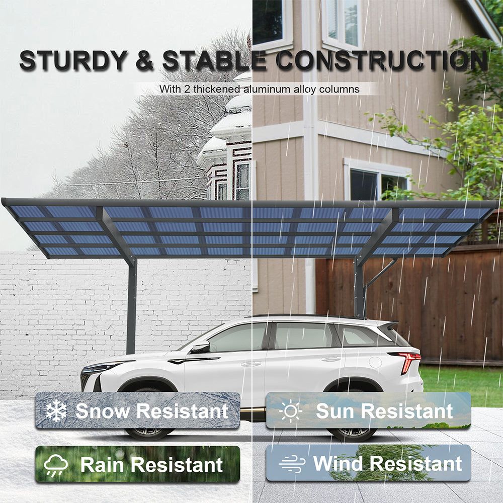 [10x17FT] Extra Large Heavy Duty Outdoor Aluminum Single Side Carport With Galvanized Metal Roof