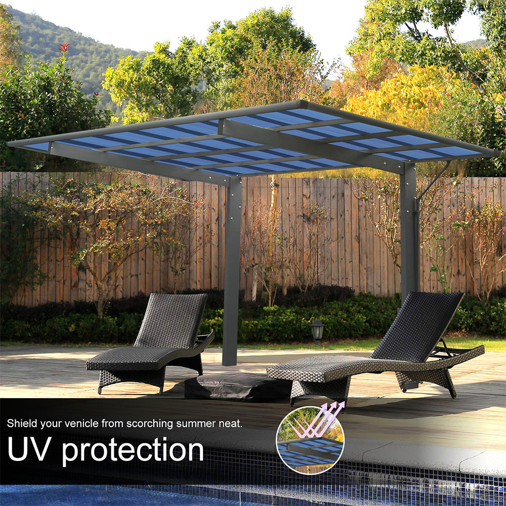 [10x17FT] Extra Large Heavy Duty Outdoor Aluminum Single Side Carport With Galvanized Metal Roof