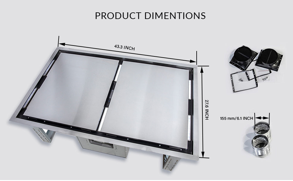Forno Arezzo 44-Inch Recessed Ceiling Range Hood, Dual Motors, 1200 CFM, Hybrid Filters