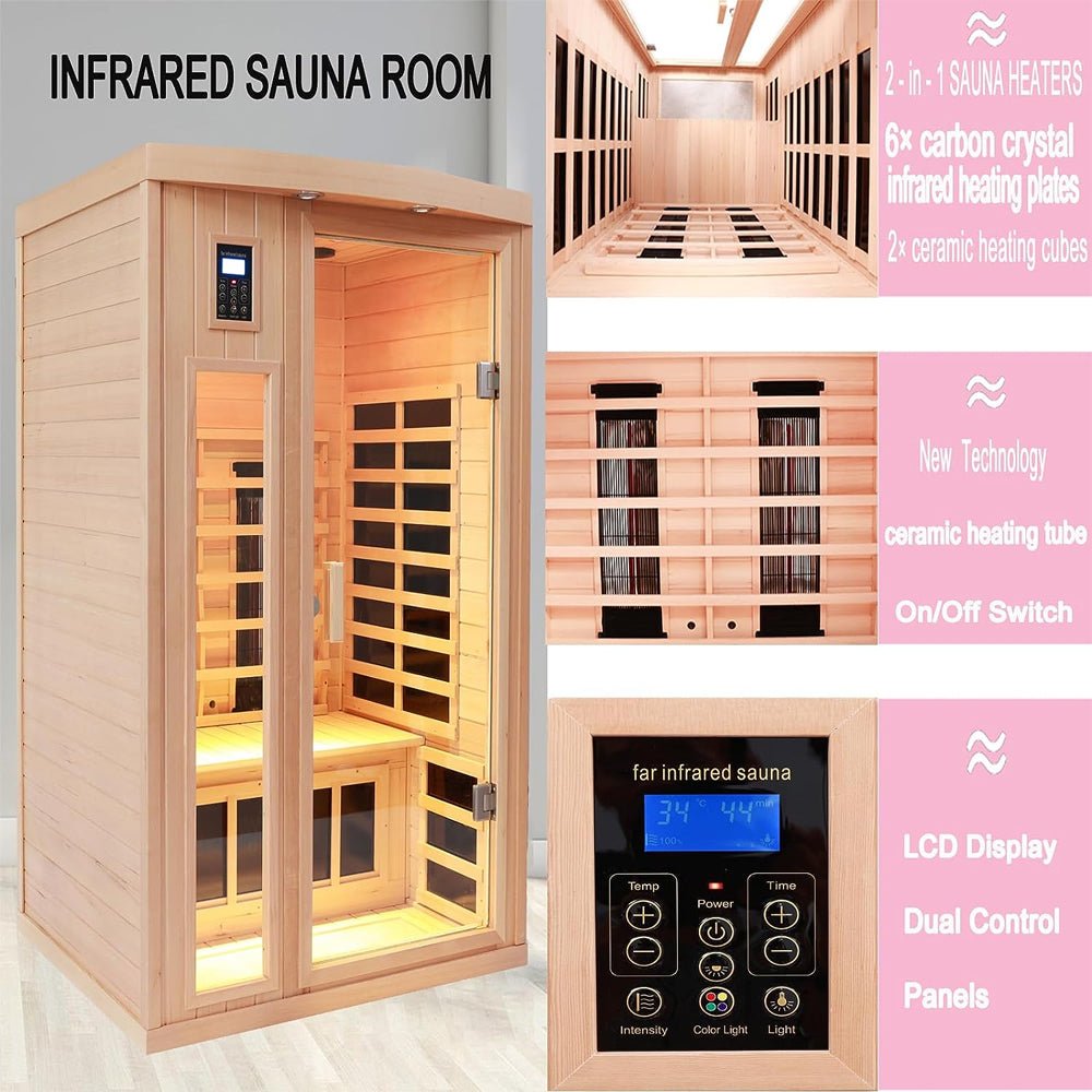 2-Person Low EMF FAR-Infrared Heat Wood Home Personal Spa Sauna With Ceramic Heaters, 1760W (93852741)