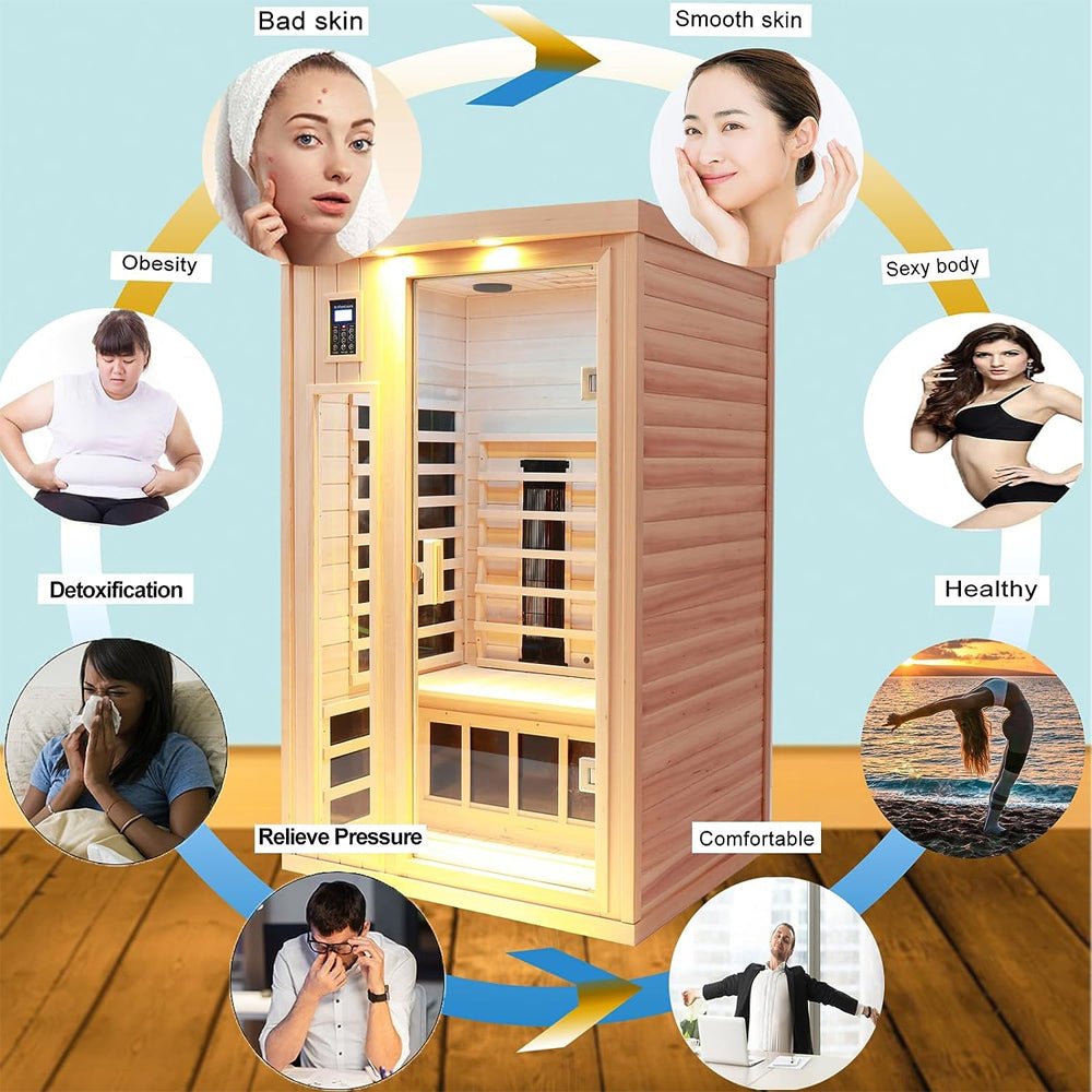 2-Person Low EMF FAR-Infrared Heat Wood Home Personal Spa Sauna With Ceramic Heaters, 1760W (93852741)