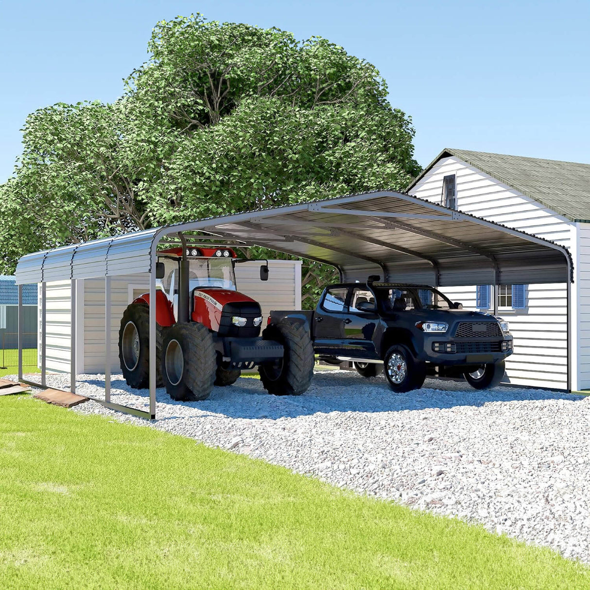 [20x20FT] Heavy Duty Extra Large 2 Car Metal Carport Kit For Cars, Boats, And Trucks