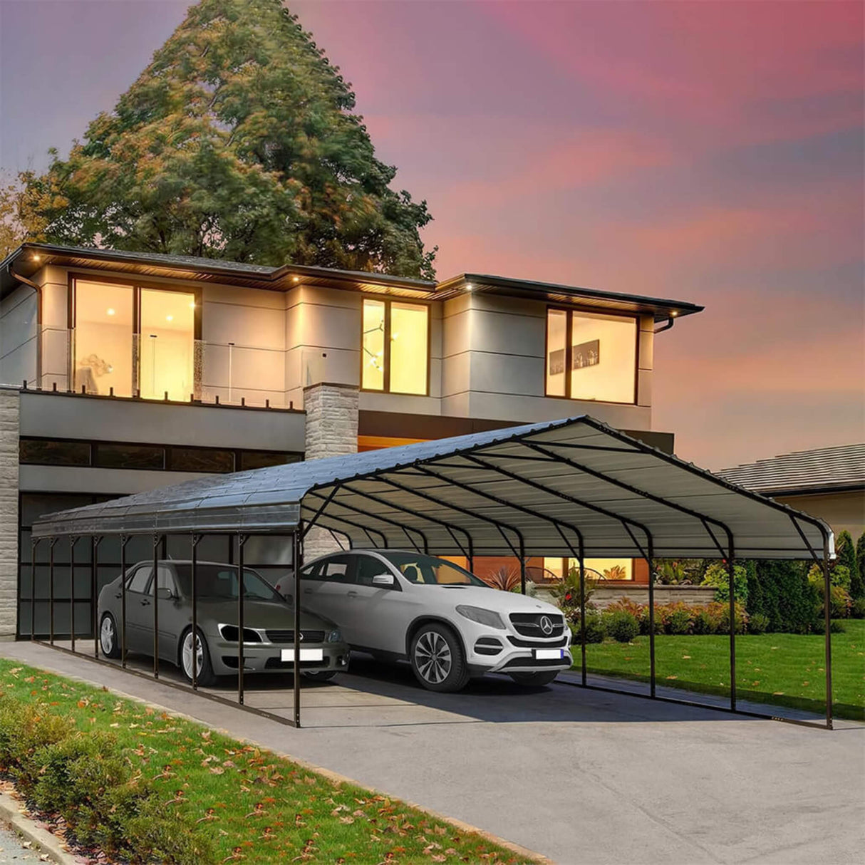 [20x40FT] Extra Large Heavy Duty Four Car Outdoor Metal Carport Canopy For Trucks, Boats And SUVs