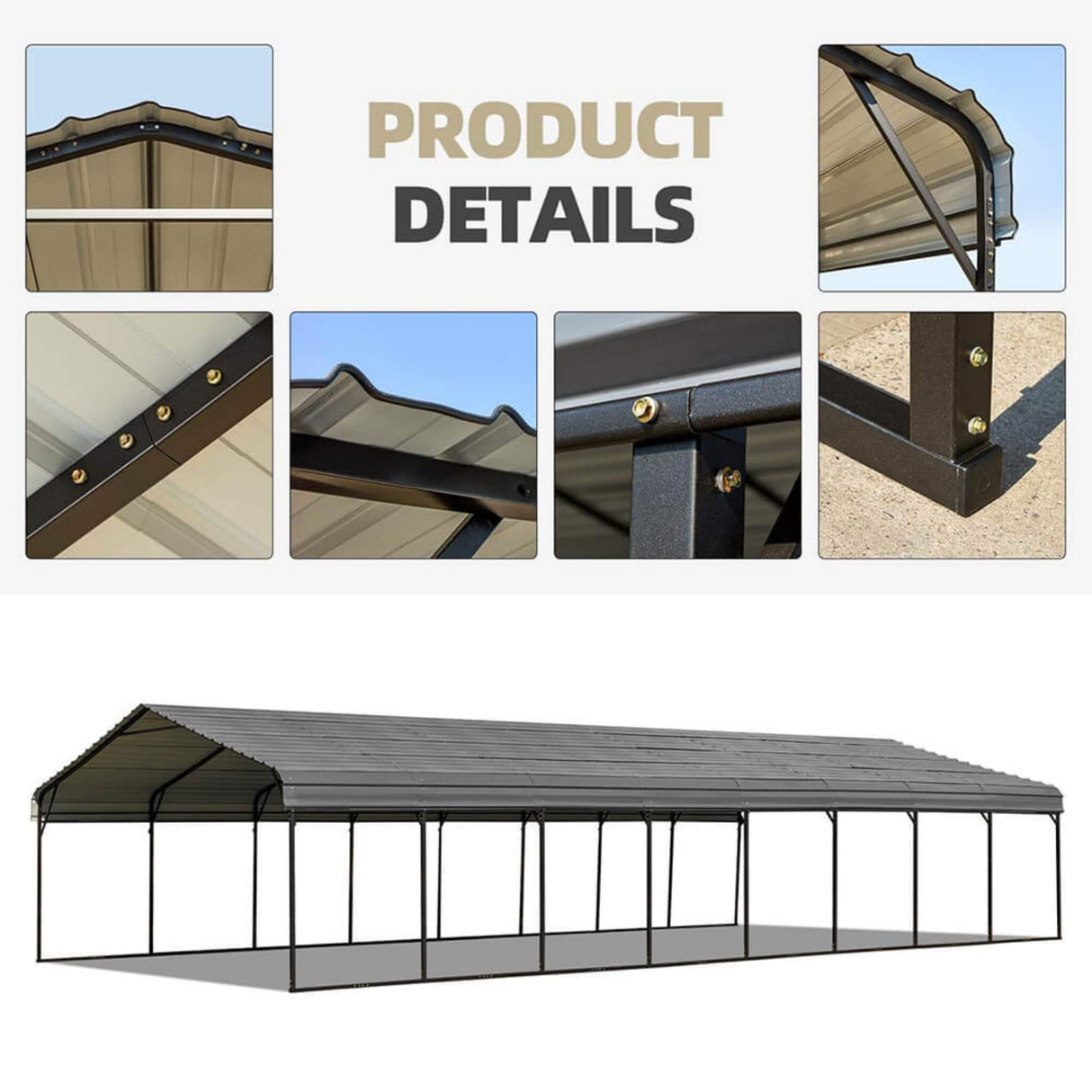 [20x40FT] Extra Large Heavy Duty Four Car Outdoor Metal Carport Canopy For Trucks, Boats And SUVs