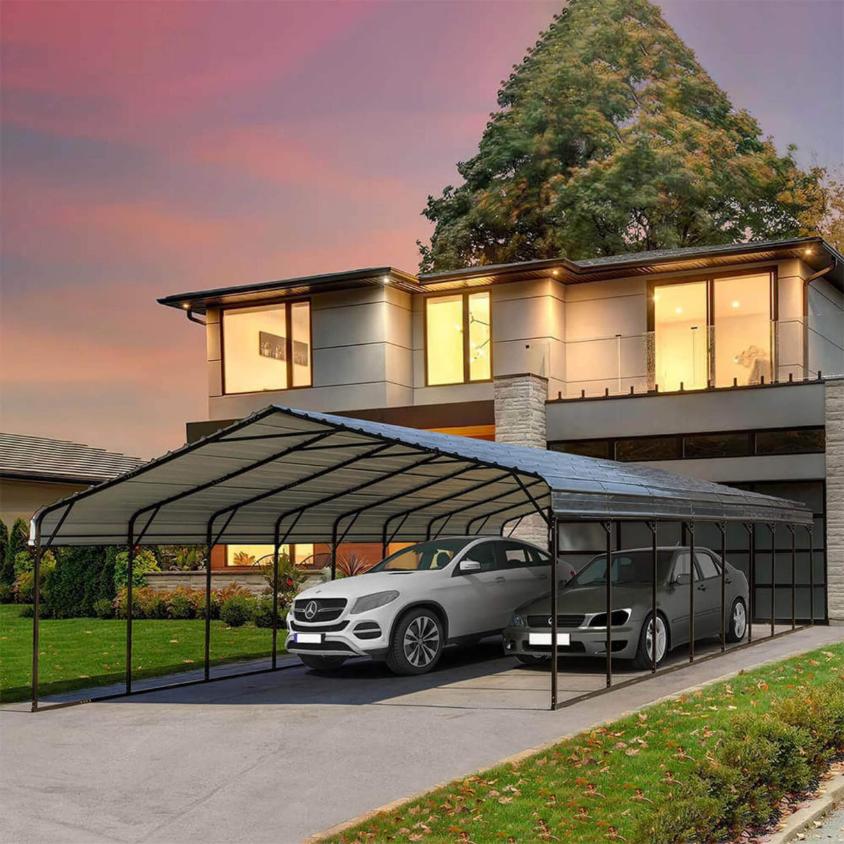 [20x40FT] Extra Large Heavy Duty Four Car Outdoor Metal Carport Canopy For Trucks, Boats And SUVs