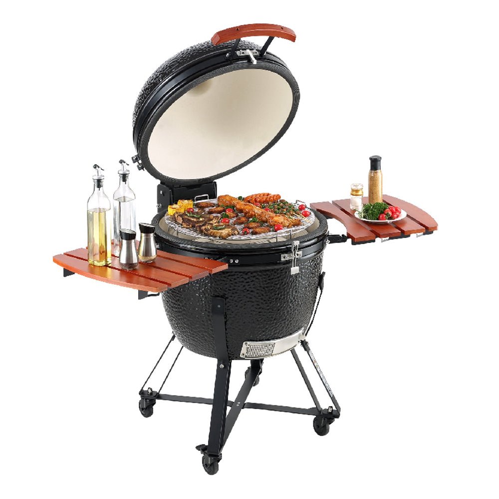 24" Ceramic Portable Round Outdoor Barbecue Smoker Grill For Patio (93820572)