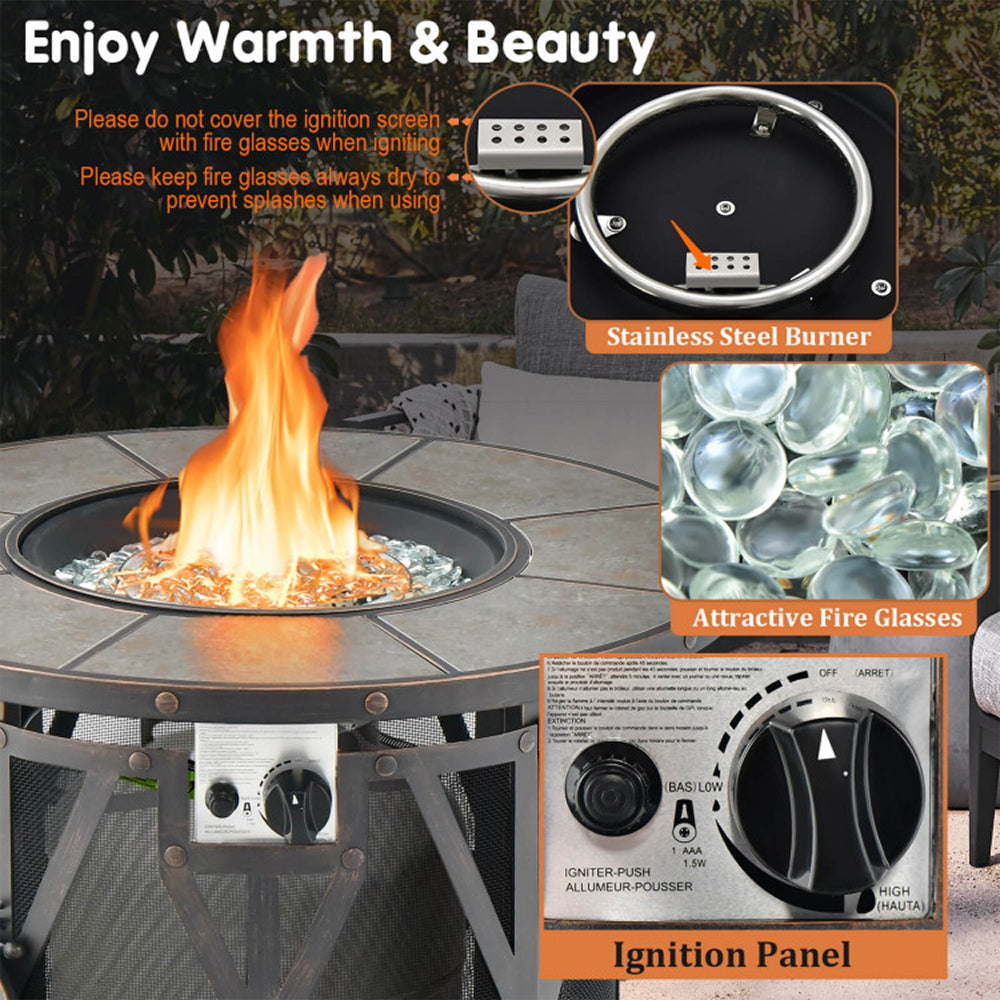 30K BTU Premium Outdoor Patio Gas Fire Pit Table With Fire Glass And Cover, 32" (96517432)