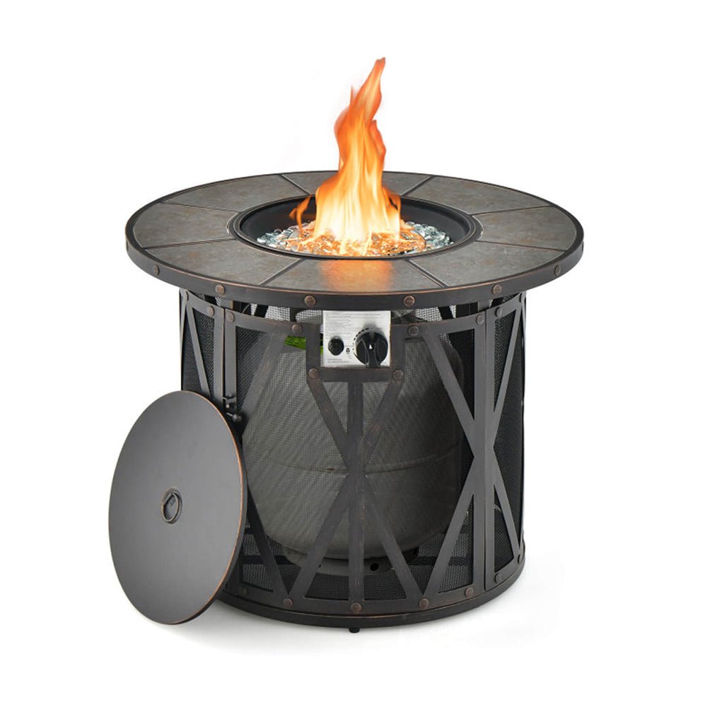 30K BTU Premium Outdoor Patio Gas Fire Pit Table With Fire Glass And Cover, 32" (96517432)