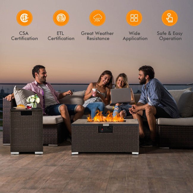 32" Propane Rattan Fire Pit Table Set W/ Side Table Tank & Cover (90165397)