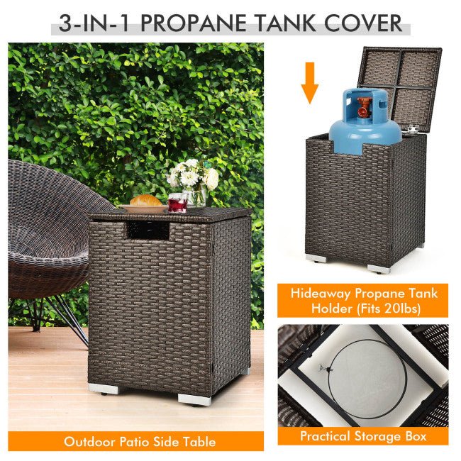 32" Propane Rattan Fire Pit Table Set W/ Side Table Tank & Cover (90165397)